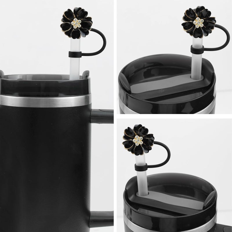 SEMATA 3 Pcs Cute Flower Straw Cover Cap for Stanley Cup Resuable Diamond Silicone Straw Toppers Compatible with Stanley 30/40 oz Tumblers Drinking Cup Accessories for 10mm Tips - Image 3